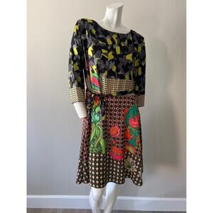 Desigual NWT 3/4 Sleeve A-Line Belted Dress Wearable Art Piece Size 10